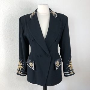 Celestial Sun Embroidered Black Blazer Skirt set